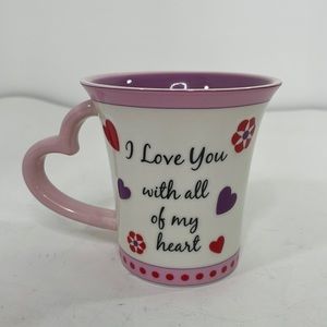 Russ Valentine’s Day Coffee Tea Cup Mug Pink Purple Hearts Handle 9 oz 1 cup